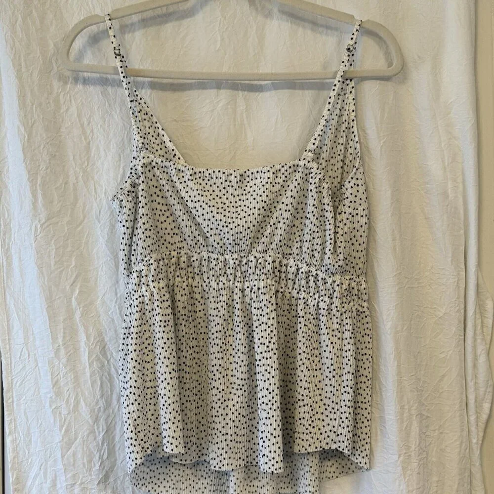Abercrombie & Fitch Large Sleeveless Babydoll Top Black White‎ Polka Dots Y2K - Picture 3 of 8